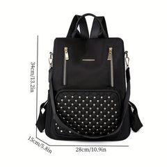 Studded Decor Backpack Purse Anti theft Nylon Travel School Daypack Shoulder Bag