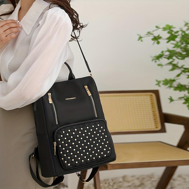 Studded Decor Backpack Purse Anti theft Nylon Travel School Daypack Shoulder Bag