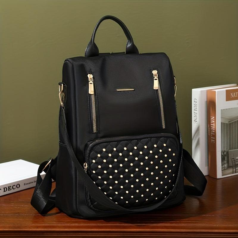 Studded Decor Backpack Purse Anti theft Nylon Travel School Daypack Shoulder Bag