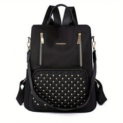 Studded Decor Backpack Purse Anti theft Nylon Travel School Daypack Shoulder Bag