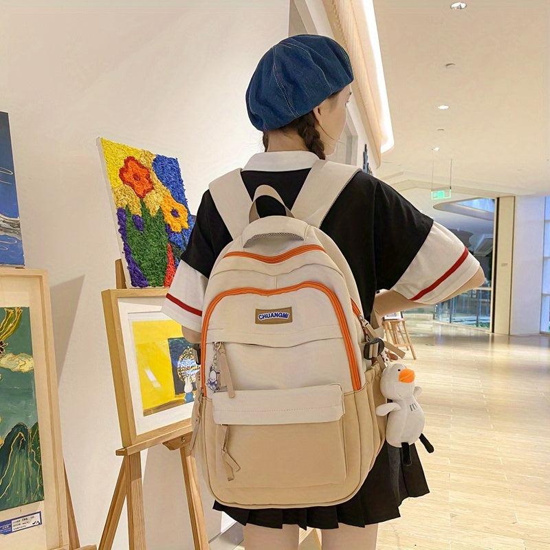 Colorblock Preppy School Bag Large Capacity Backpack