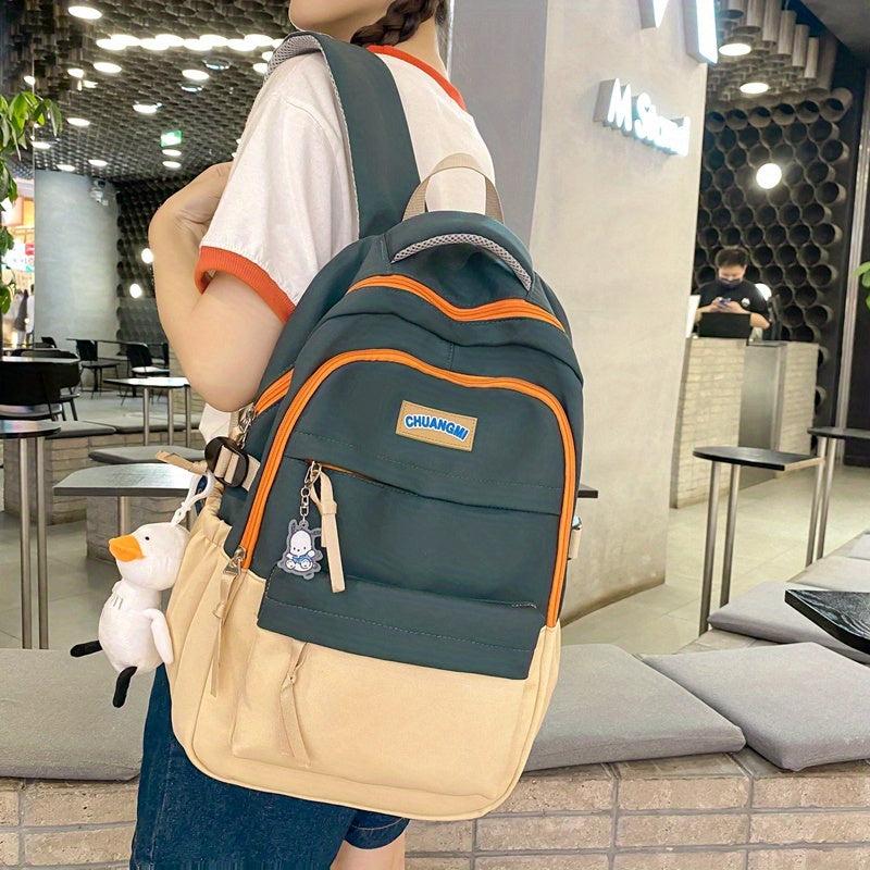 Colorblock Preppy School Bag Large Capacity Backpack