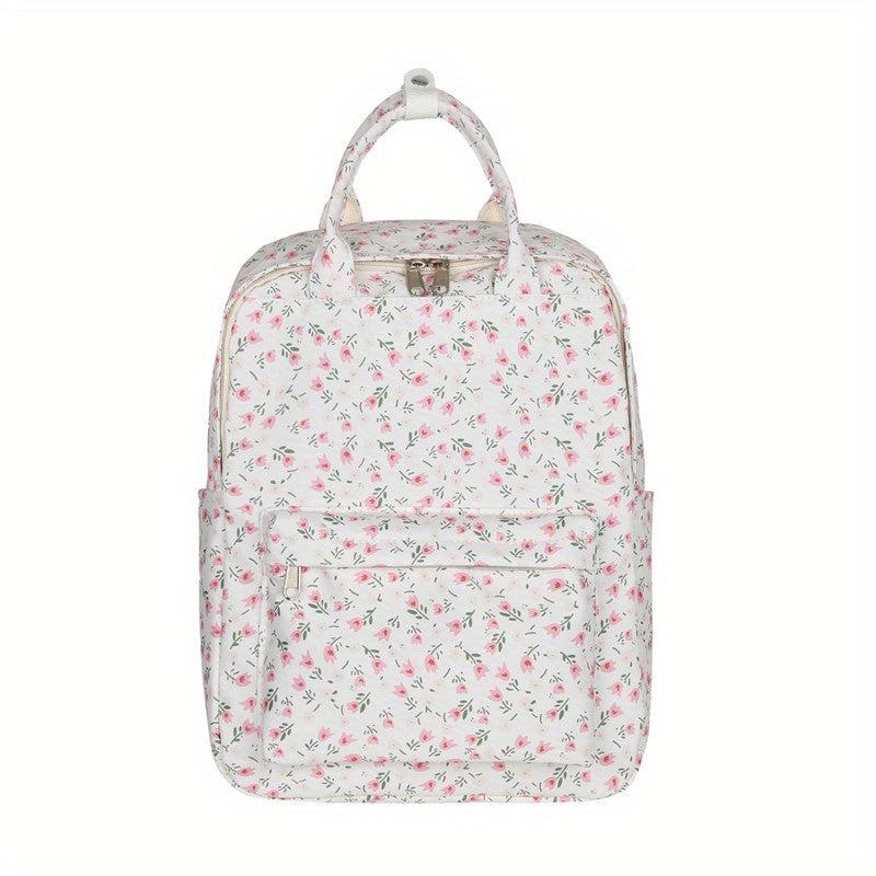 Flower Pattern Backpack Zipper School Bag Women's Rucksack
