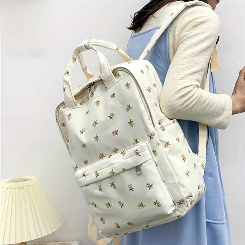 Flower Pattern Backpack Zipper School Bag Women's Rucksack