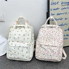 Flower Pattern Backpack Zipper School Bag Women's Rucksack