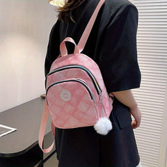 Waterproof Argyle PU Leather Backpack Women's Versatile Shopping Bag