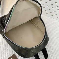 Waterproof Argyle PU Leather Backpack Women's Versatile Shopping Bag