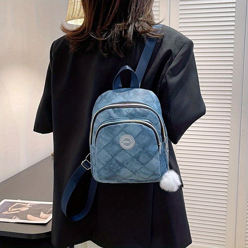 Waterproof Argyle PU Leather Backpack Women's Versatile Shopping Bag