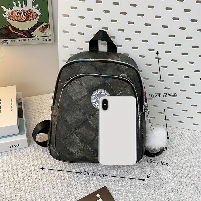 Waterproof Argyle PU Leather Backpack Women's Versatile Shopping Bag