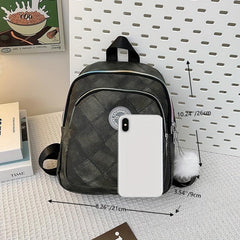 Waterproof Argyle PU Leather Backpack Women's Versatile Shopping Bag