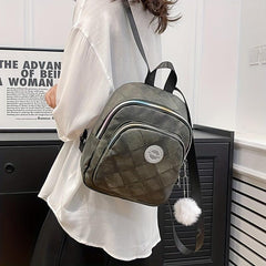 Waterproof Argyle PU Leather Backpack Women's Versatile Shopping Bag