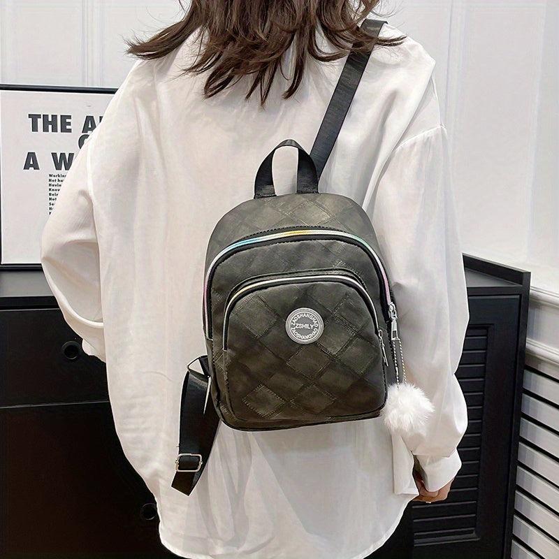 Waterproof Argyle PU Leather Backpack Women's Versatile Shopping Bag