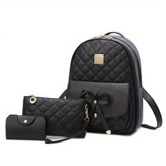 3pc Bow Backpack Handbag Set Faux Leather Magnet Bag 11x19cm 29x24cm