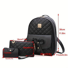 3pc Bow Backpack Handbag Set Faux Leather Magnet Bag 11x19cm 29x24cm