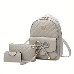 3pc Bow Backpack Handbag Set Faux Leather Magnet Bag 11x19cm 29x24cm