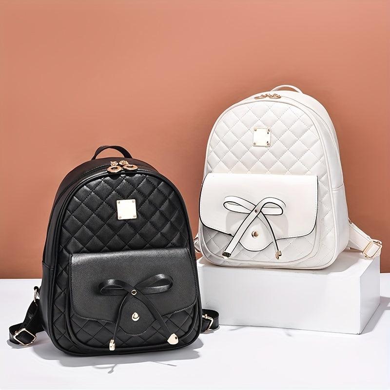 3pc Bow Backpack Handbag Set Faux Leather Magnet Bag 11x19cm 29x24cm