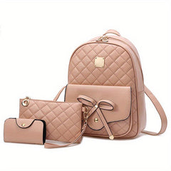 3pc Bow Backpack Handbag Set Faux Leather Magnet Bag 11x19cm 29x24cm