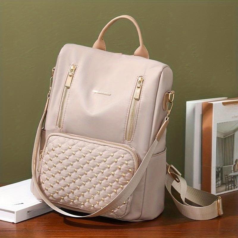 Minimalist Zipper Backpack Rivets Decor Women's Classic Daypack