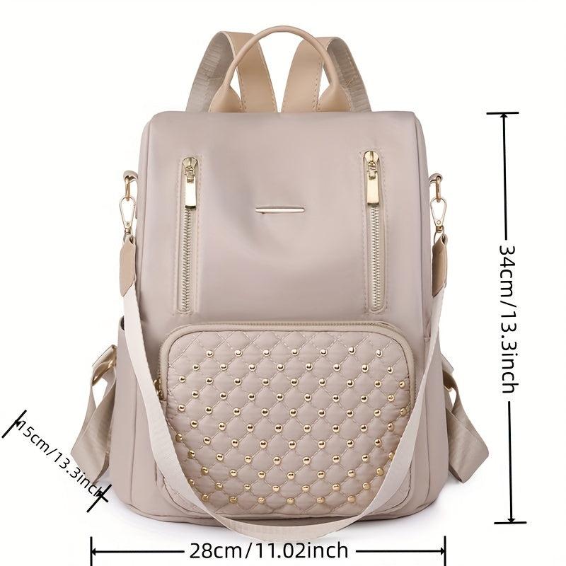 Minimalist Zipper Backpack Rivets Decor Women's Classic Daypack