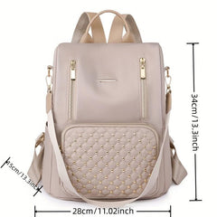 Minimalist Zipper Backpack Rivets Decor Women's Classic Daypack