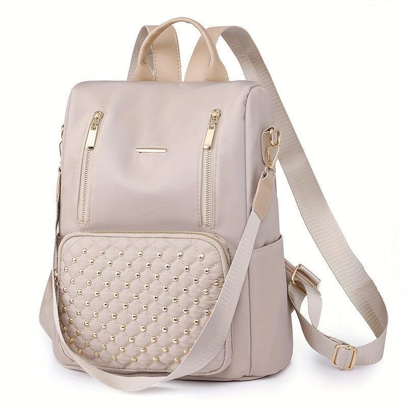 Minimalist Zipper Backpack Rivets Decor Women's Classic Daypack