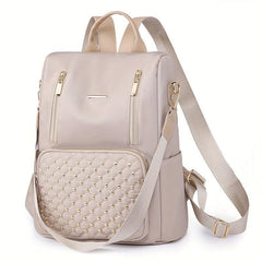Minimalist Zipper Backpack Rivets Decor Women's Classic Daypack