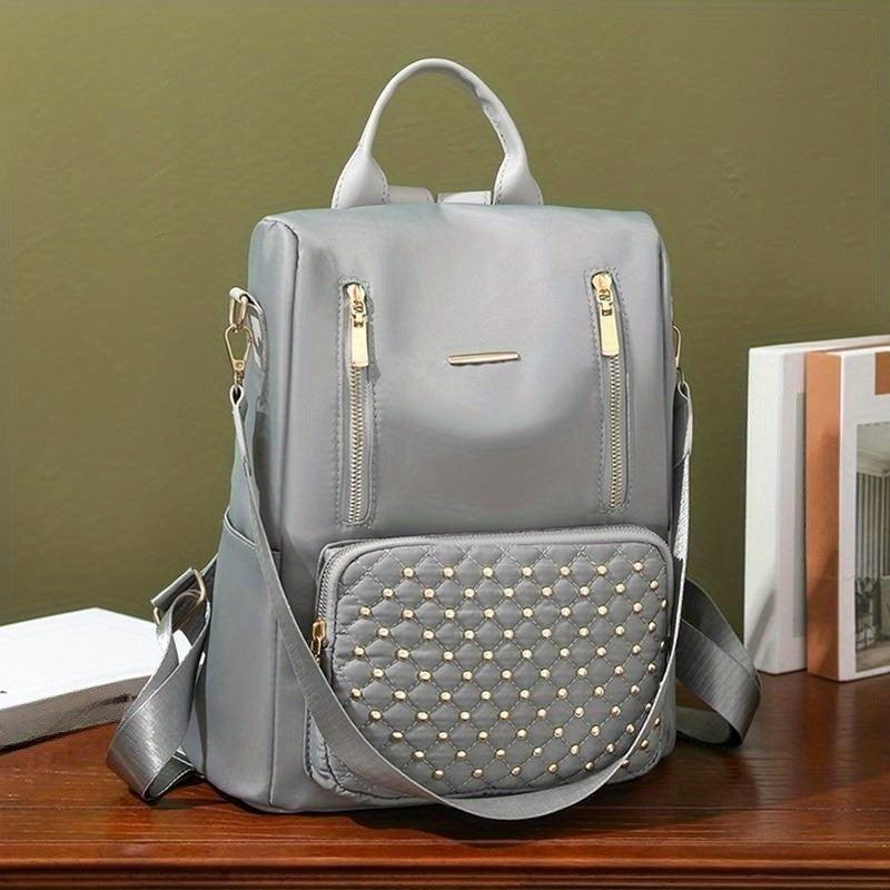 Minimalist Zipper Backpack Rivets Decor Women's Classic Daypack
