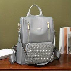 Minimalist Zipper Backpack Rivets Decor Women's Classic Daypack