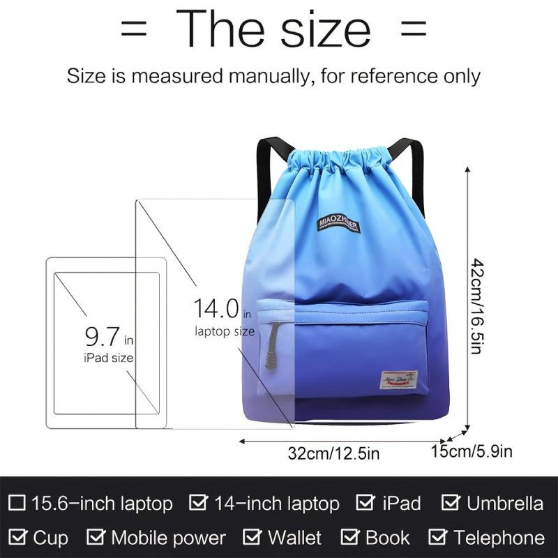 Waterproof Drawstring Backpack Ombre Sports Rucksack Lightweight Gym Travel