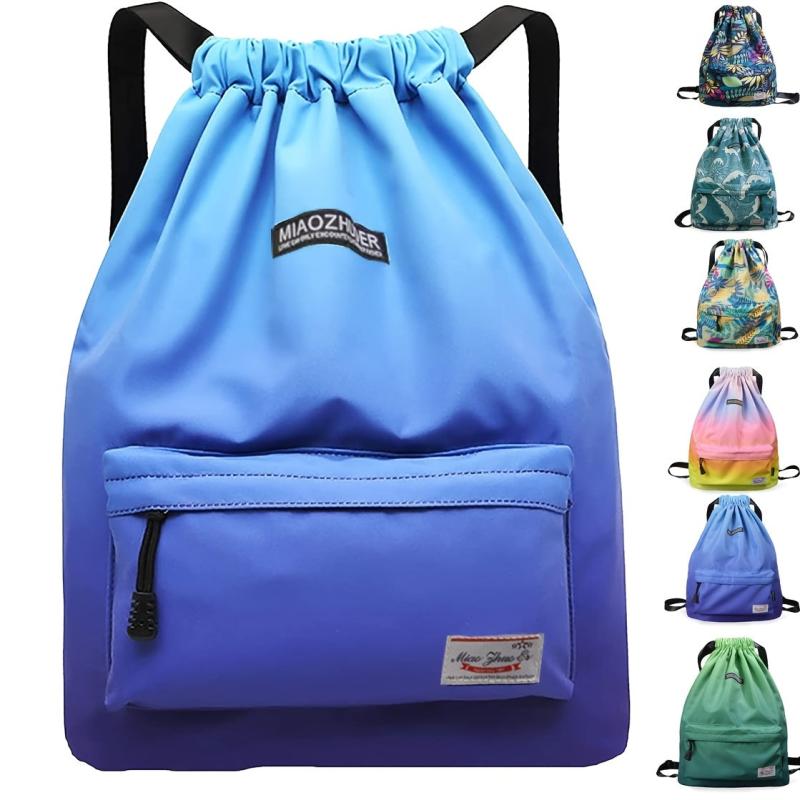 Waterproof Drawstring Backpack Ombre Sports Rucksack Lightweight Gym Travel