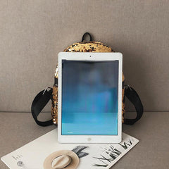Small Sequin Glitter Backpack PU Leather Lightweight Shoulder Bag