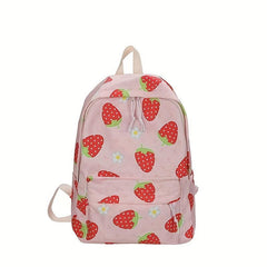 Strawberry Pattern Large Capacity Backpack Nylon Durable Lightweight School