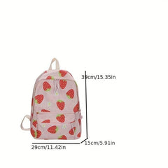 Strawberry Pattern Large Capacity Backpack Nylon Durable Lightweight School