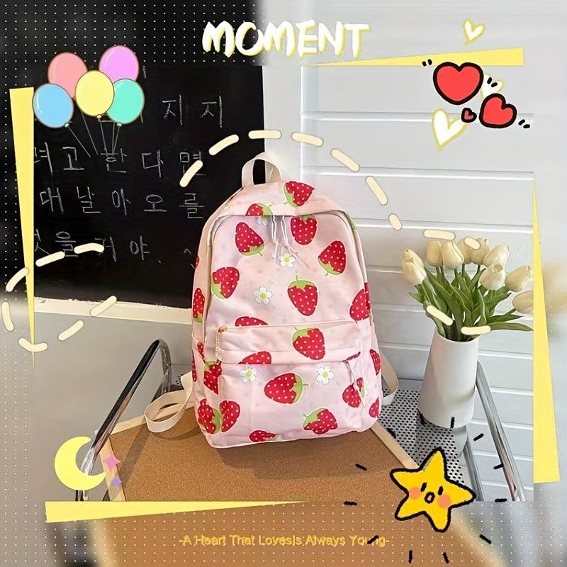 Strawberry Pattern Large Capacity Backpack Nylon Durable Lightweight School