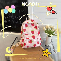 Strawberry Pattern Large Capacity Backpack Nylon Durable Lightweight School