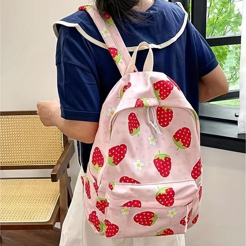 Strawberry Pattern Large Capacity Backpack Nylon Durable Lightweight School