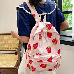 Strawberry Pattern Large Capacity Backpack Nylon Durable Lightweight School