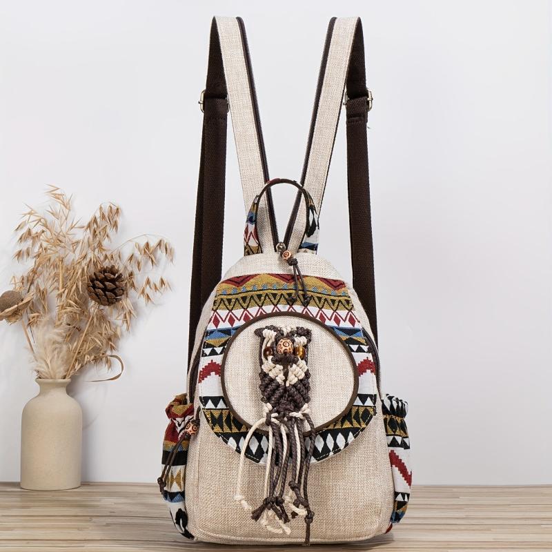 Boho Style Sling Backpack Vintage Fabric Crossbody Bag