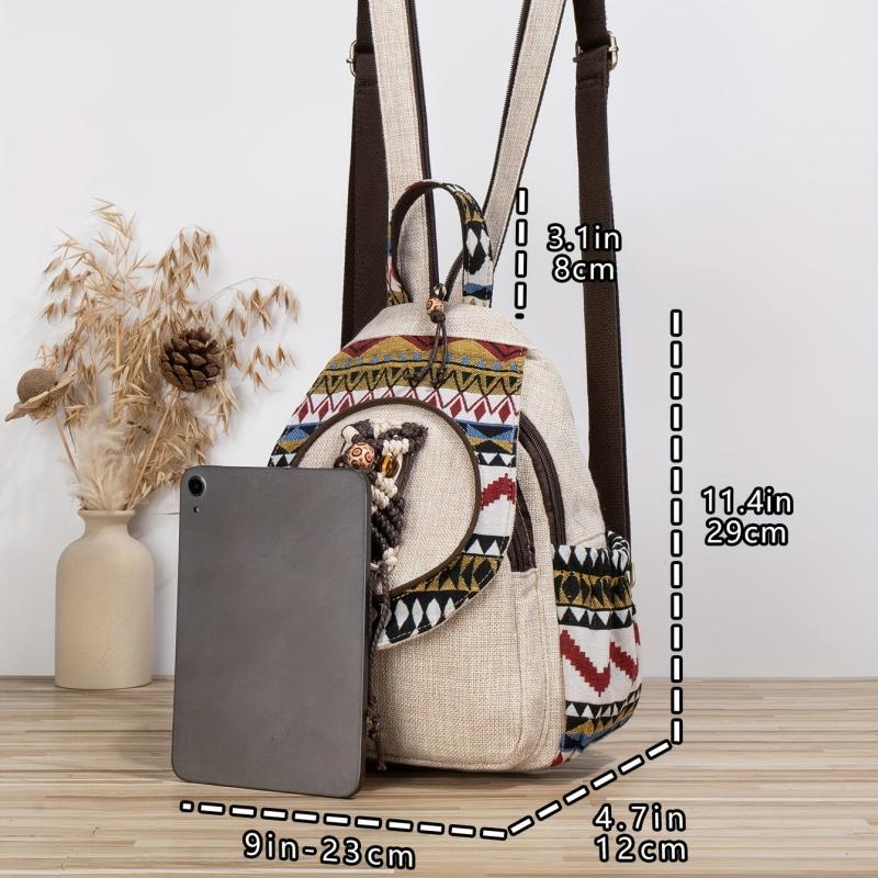 Boho Style Sling Backpack Vintage Fabric Crossbody Bag