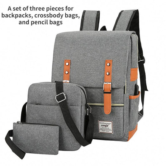 3-Piece Casual Bag Set: Backpack, Crossbody Bag & Clutch Wallet