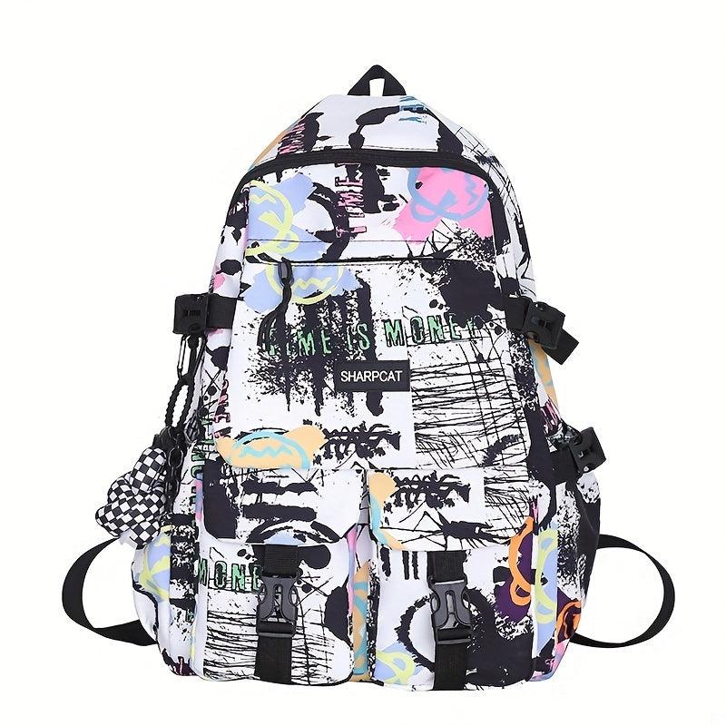 Graffiti Print Laptop Backpack Street Wear Schoolbag