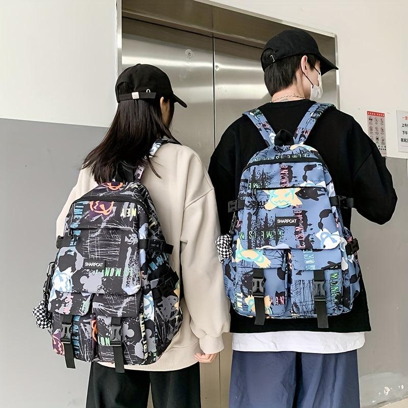 Graffiti Print Laptop Backpack Street Wear Schoolbag