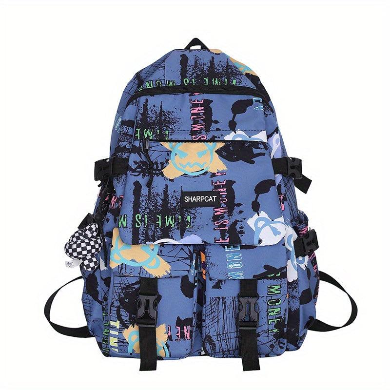 Graffiti Print Laptop Backpack Street Wear Schoolbag