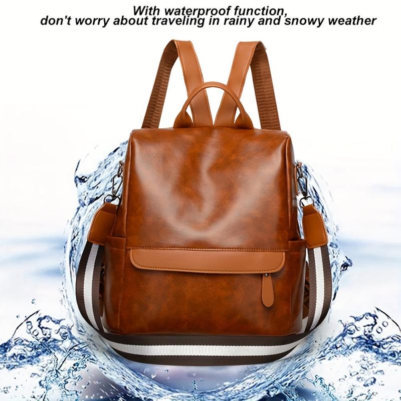 Large Capacity Waterproof Backpack PU Leather Textured