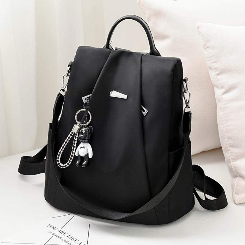 Solid Zipper Backpack Bookbag With Adjustable Strap