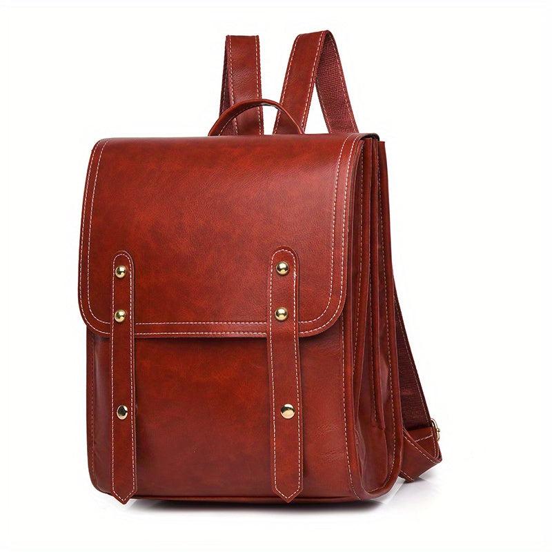 Retro Flap Backpack Anti-theft School Bag PU Leather Daypack Women