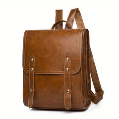 Retro Flap Backpack Anti-theft School Bag PU Leather Daypack Women