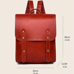 Retro Flap Backpack Anti-theft School Bag PU Leather Daypack Women