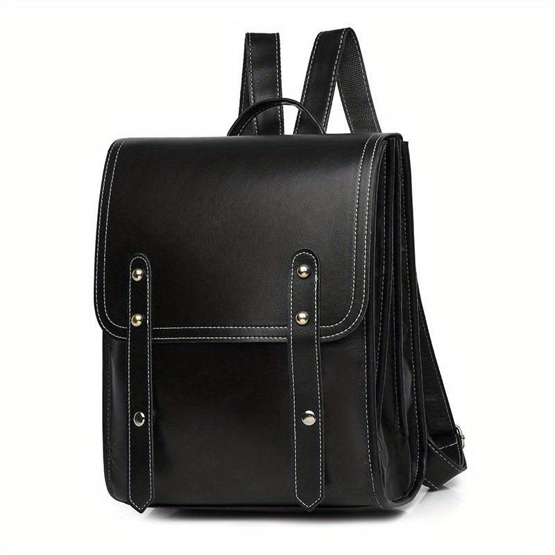 Retro Flap Backpack Anti-theft School Bag PU Leather Daypack Women