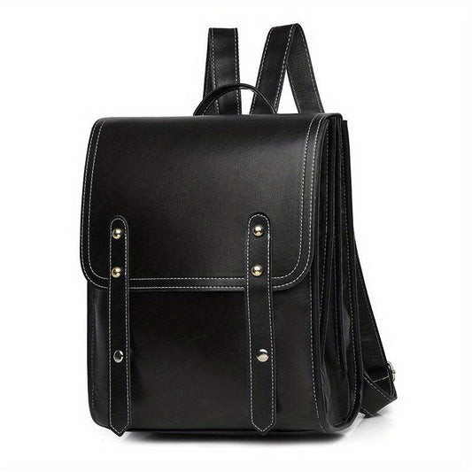 Retro Flap Backpack Anti-theft School Bag PU Leather Daypack Women